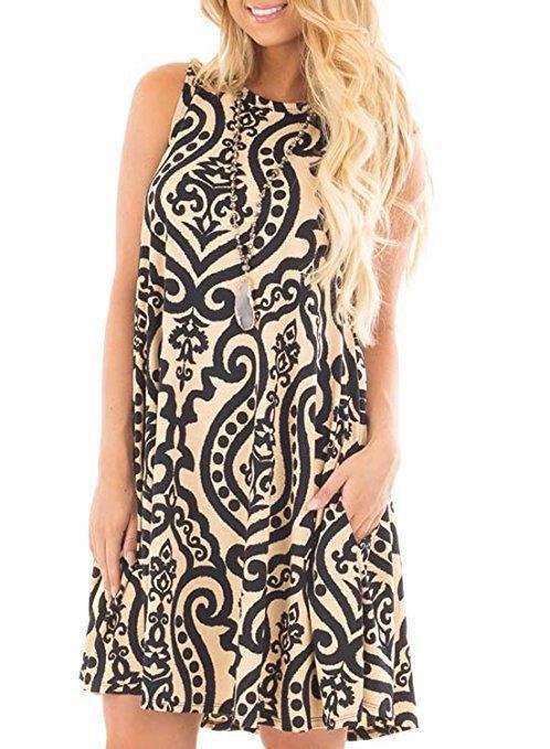 Boho Printed Sleeveless Pullover Dress