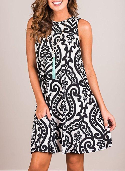 Boho Printed Sleeveless Pullover Dress