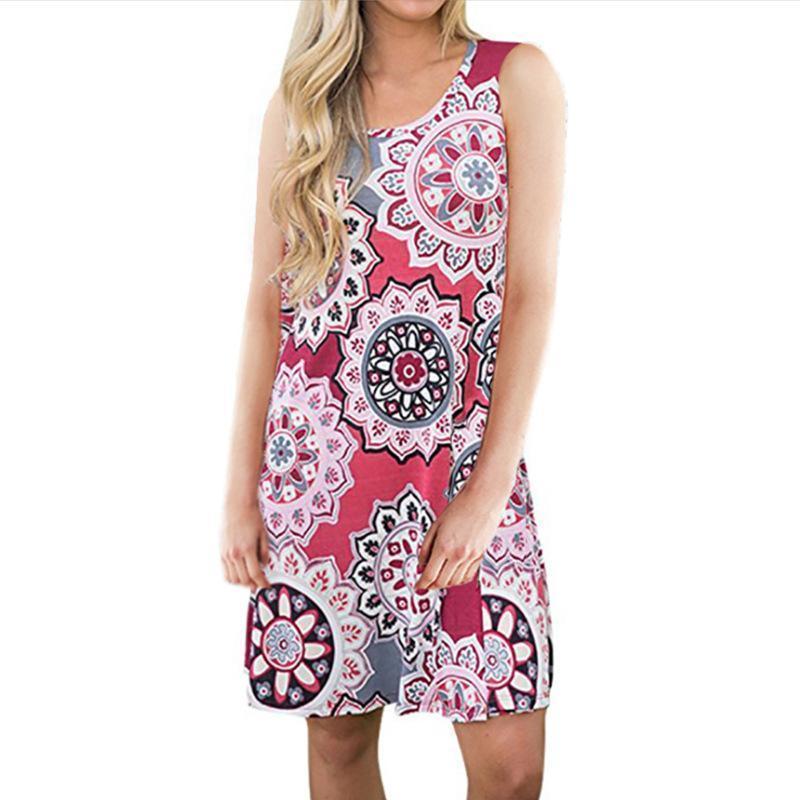 Boho Printed Sleeveless Pullover Dress