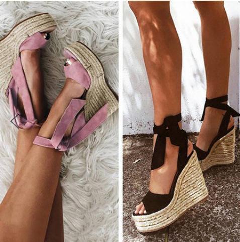 Sexy peep Toe Platform Wedge Woman Summer Rope High Heels Sandals