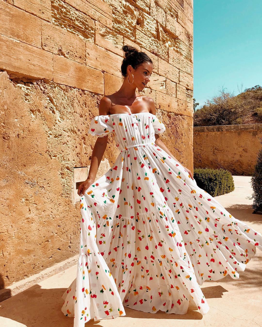 Sexy Off-the-shoulder Tube Top Print Maxi Dress