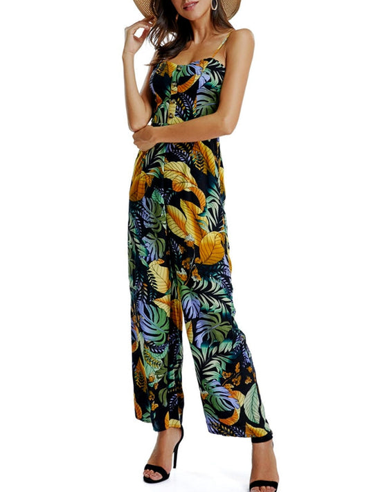 Bohemian Printed Beach Holiday Wind Sling Jumpsuit