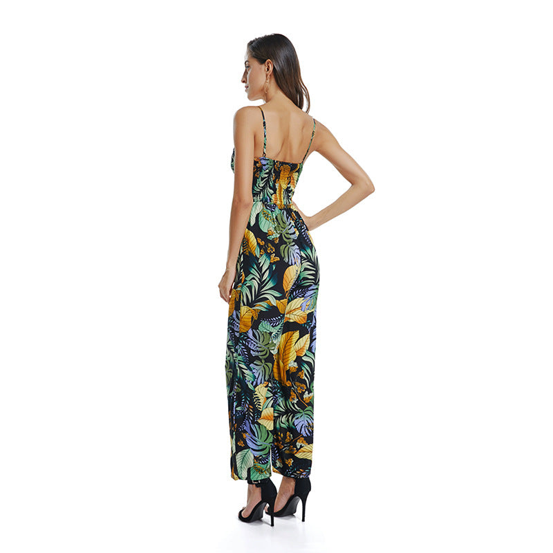 Bohemian Printed Beach Holiday Wind Sling Jumpsuit