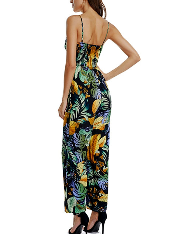 Bohemian Printed Beach Holiday Wind Sling Jumpsuit