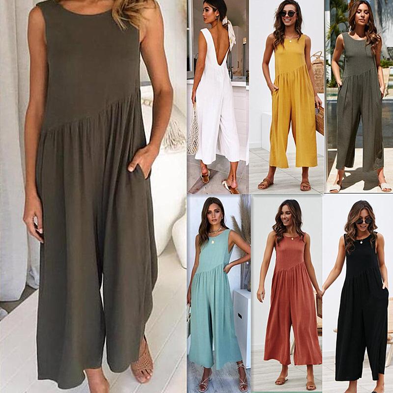 Loose Temperament Solid Color Vest Jumpsuit