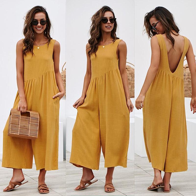 Loose Temperament Solid Color Vest Jumpsuit