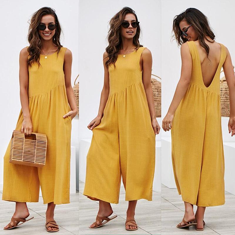 Loose Temperament Solid Color Vest Jumpsuit