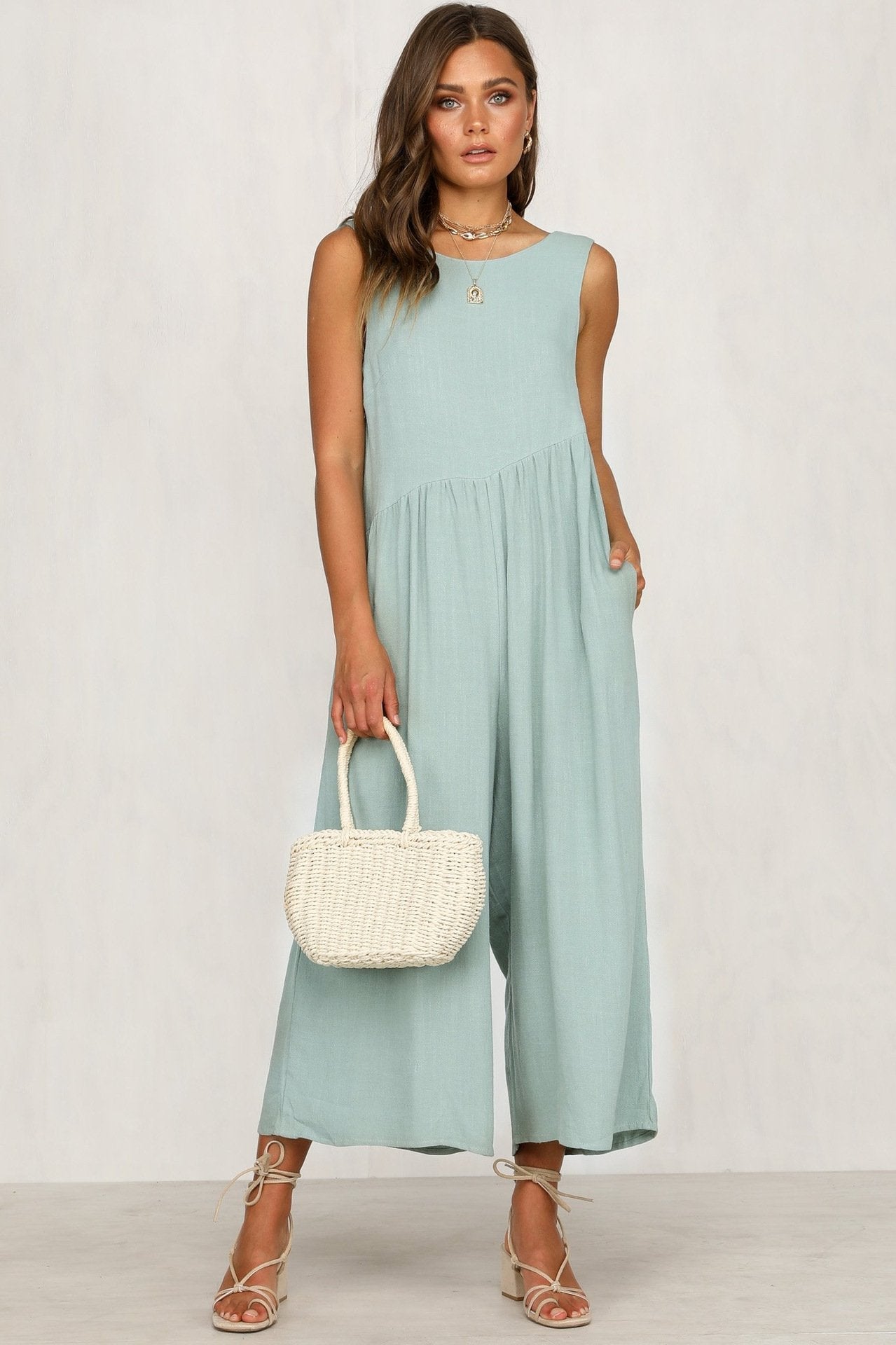 Loose Temperament Solid Color Vest Jumpsuit