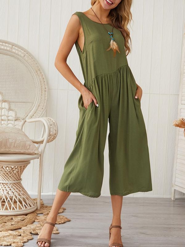 Loose Temperament Solid Color Vest Jumpsuit