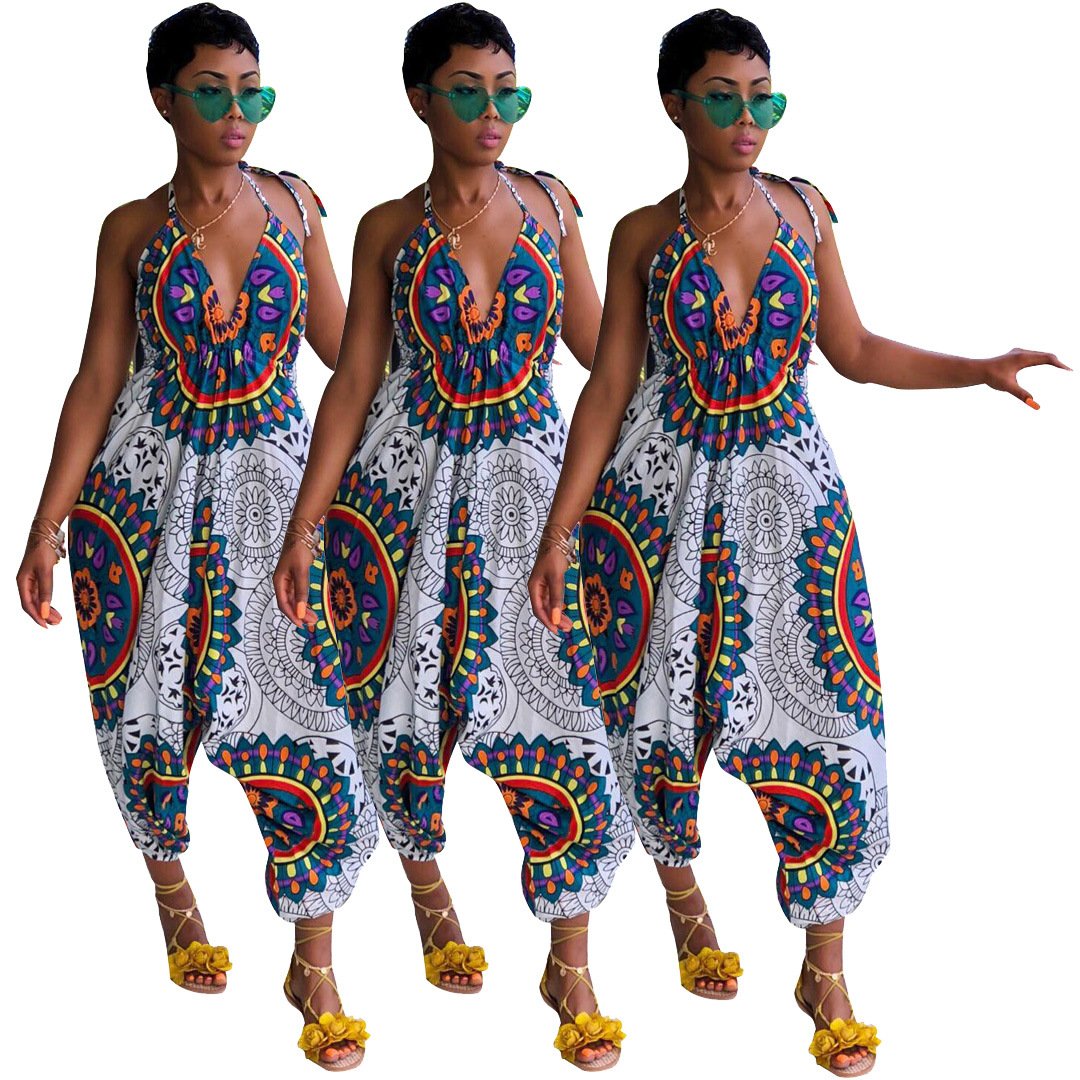 Sexy Totem Print Wide Leg Jumpsuit