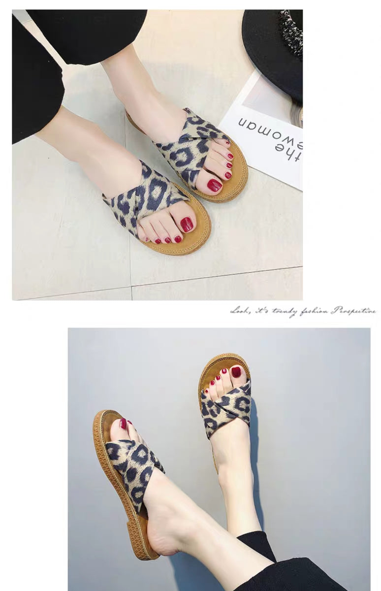 Women Summer Leopard Flat Slippers