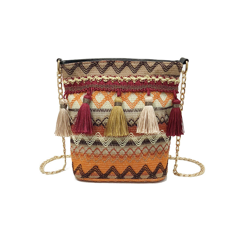 Bohemian New Ethnic Wind Woven Tassel Shoulder Messenger Bag Fashion Beach Straw Bag