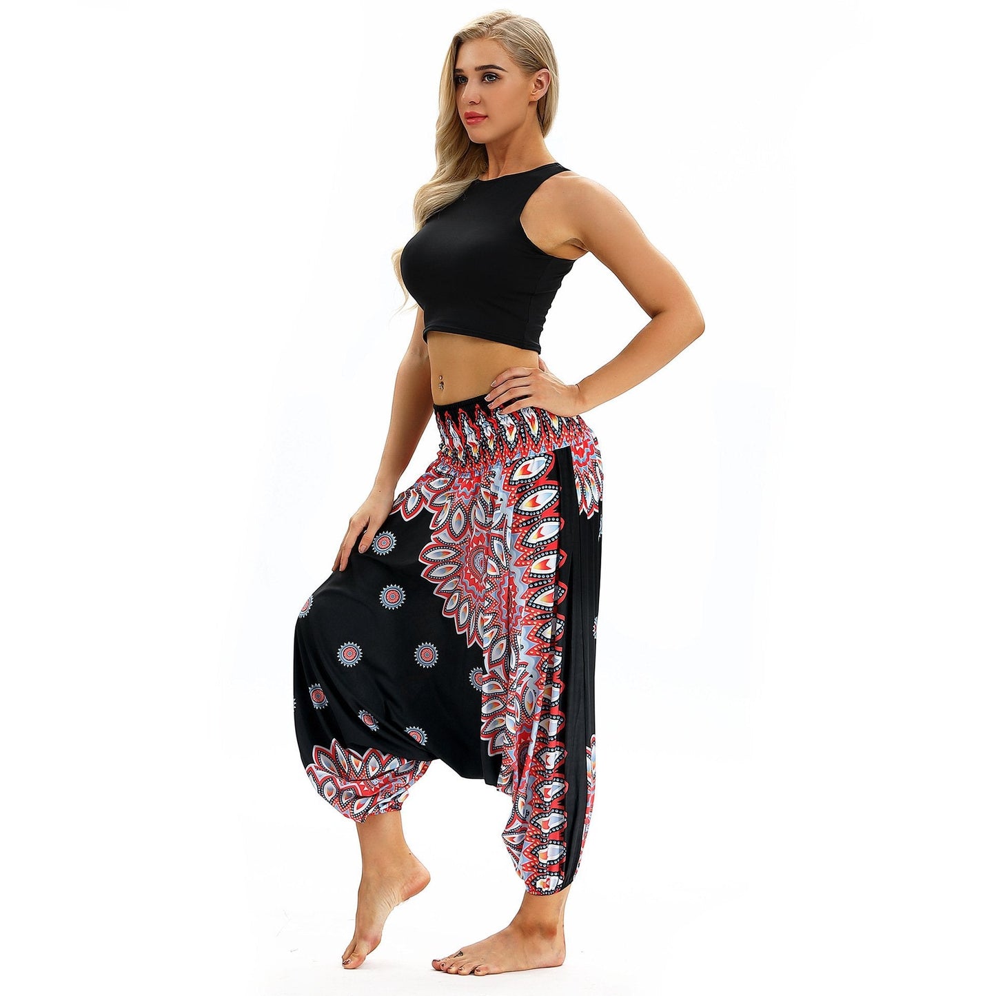 Printed Loose Wide Leg Casual Beamed Bloomers Pants