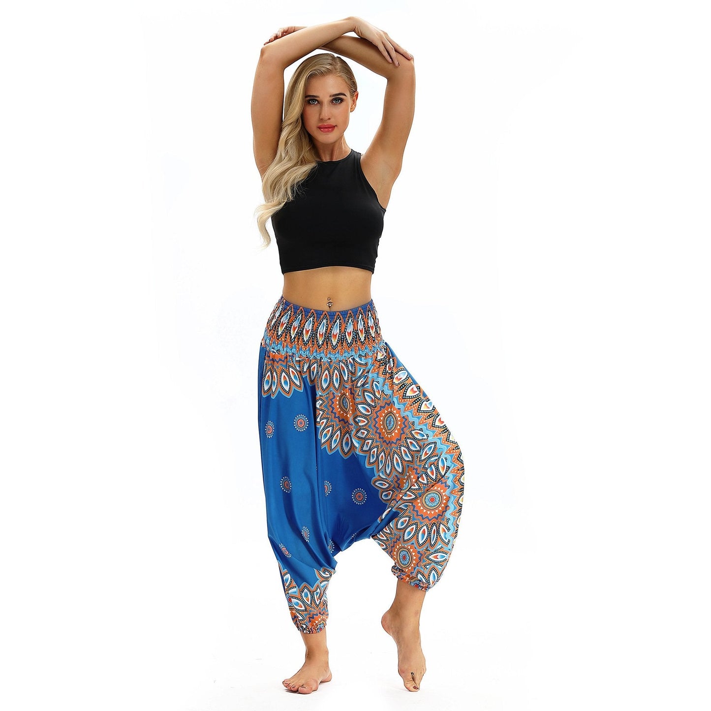 Printed Loose Wide Leg Casual Beamed Bloomers Pants