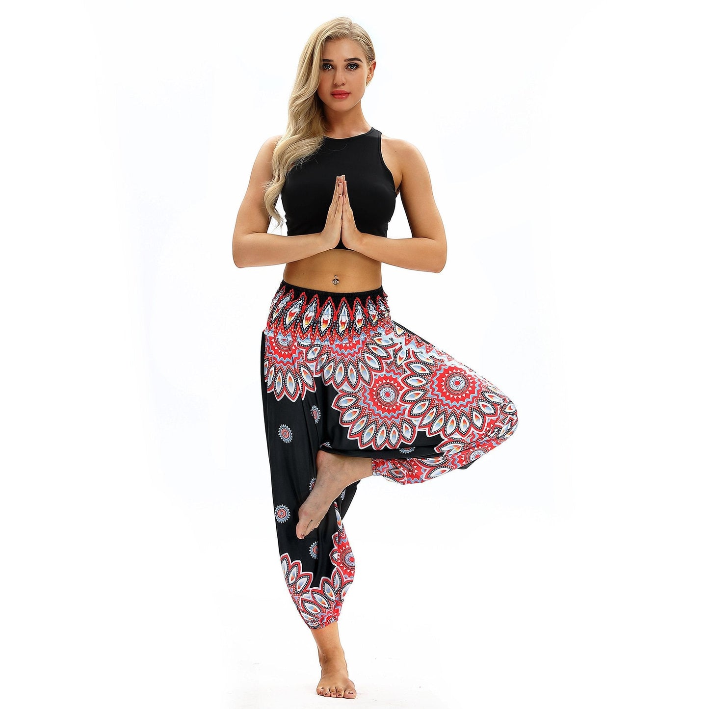 Printed Loose Wide Leg Casual Beamed Bloomers Pants