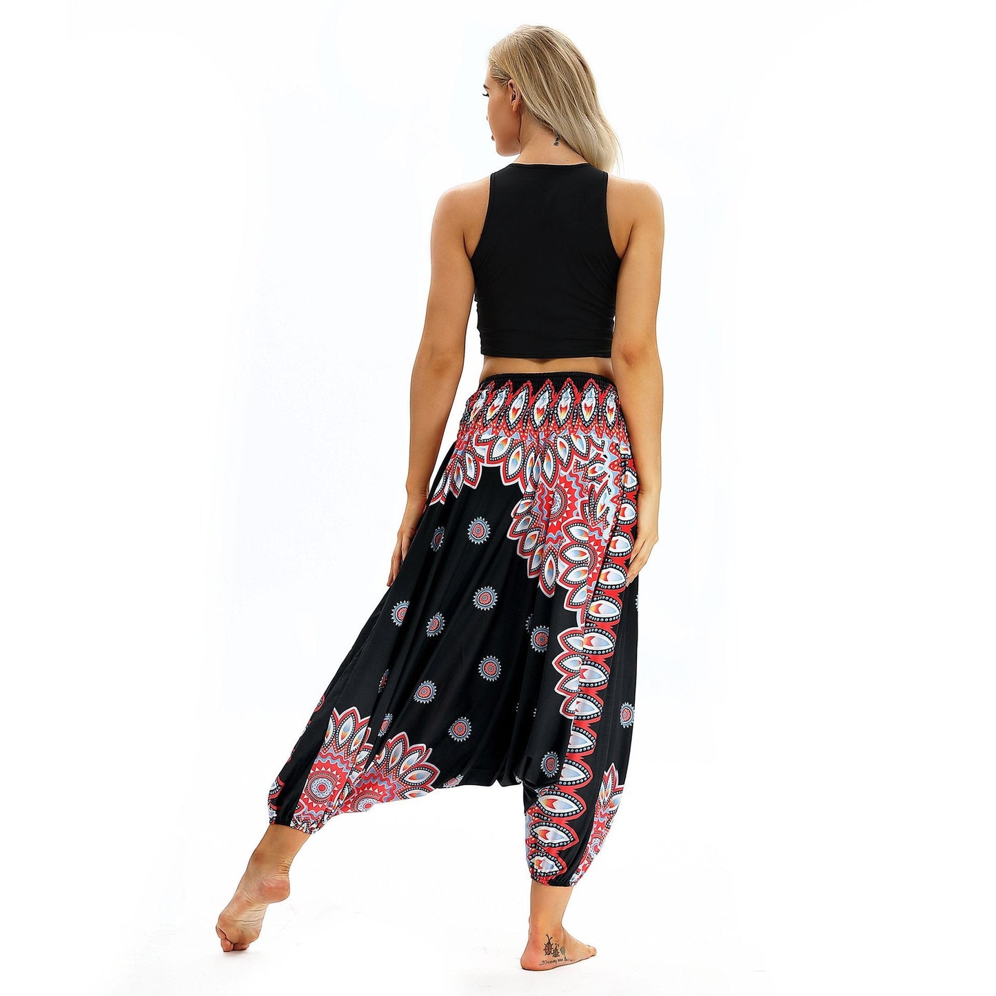 Printed Loose Wide Leg Casual Beamed Bloomers Pants