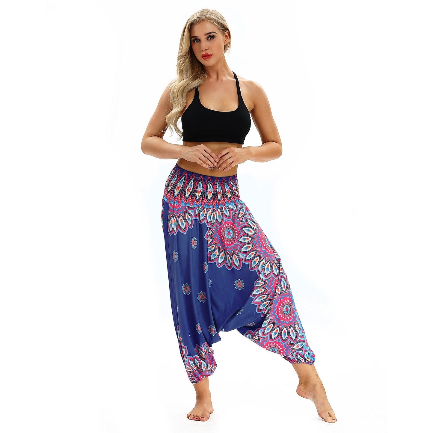 Printed Loose Wide Leg Casual Beamed Bloomers Pants