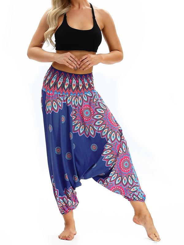 Printed Loose Wide Leg Casual Beamed Bloomers Pants