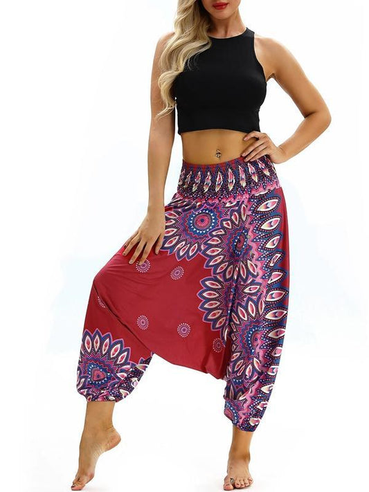 Printed Loose Wide Leg Casual Beamed Bloomers Pants