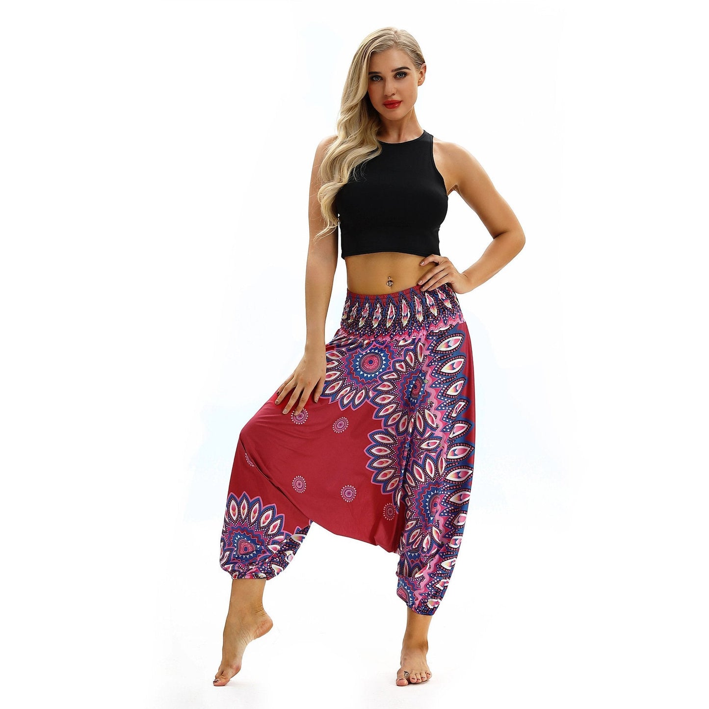 Printed Loose Wide Leg Casual Beamed Bloomers Pants