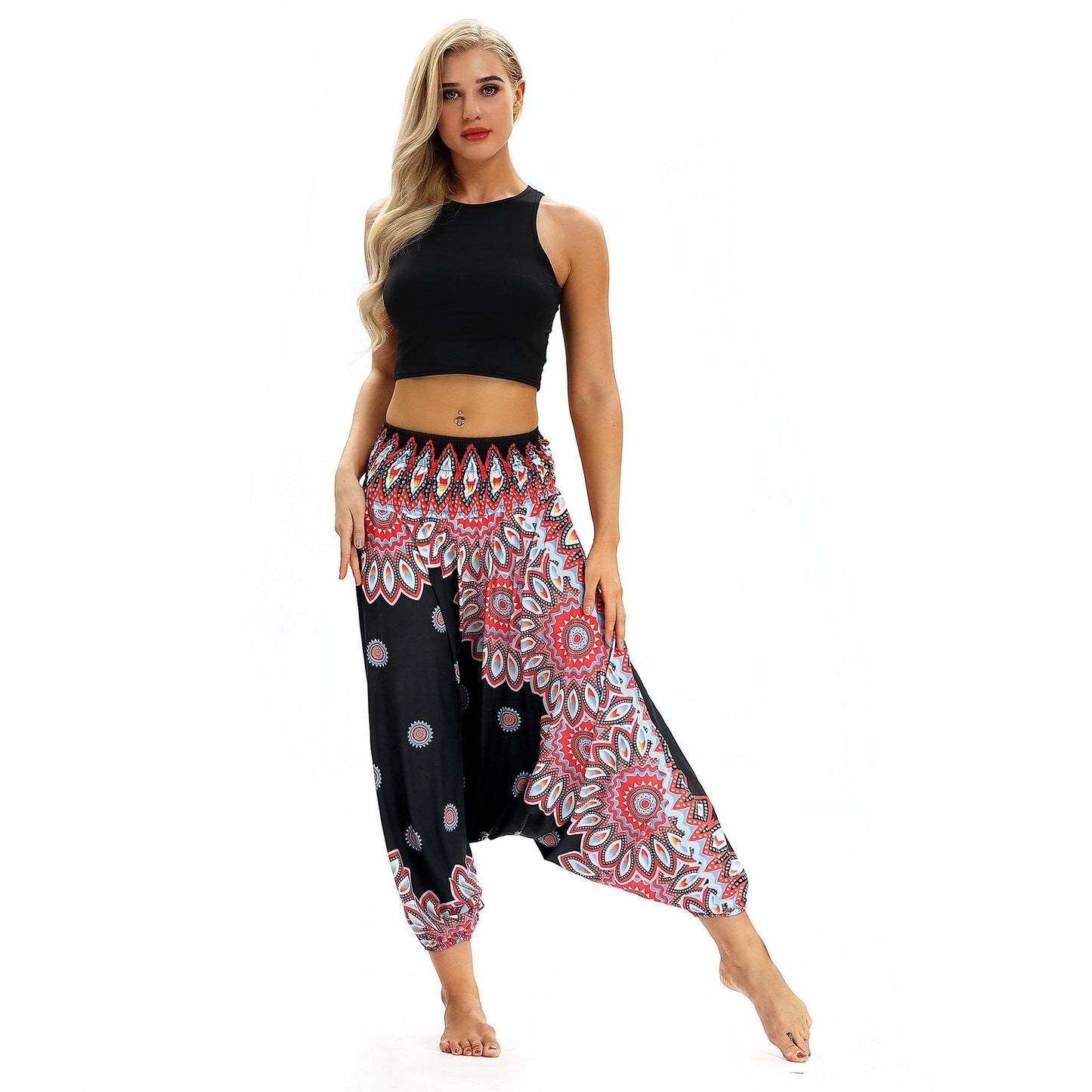 Printed Loose Wide Leg Casual Beamed Bloomers Pants