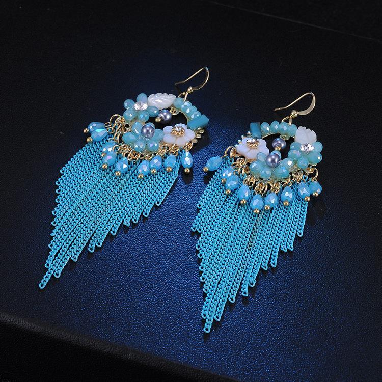 Fringed Vintage Bohemian Ethnic Style Crystal Earrings