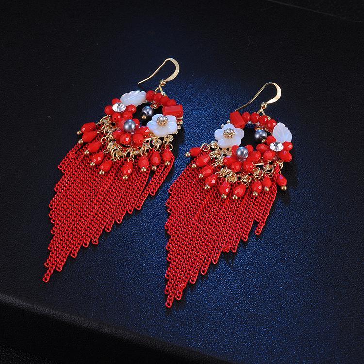 Fringed Vintage Bohemian Ethnic Style Crystal Earrings