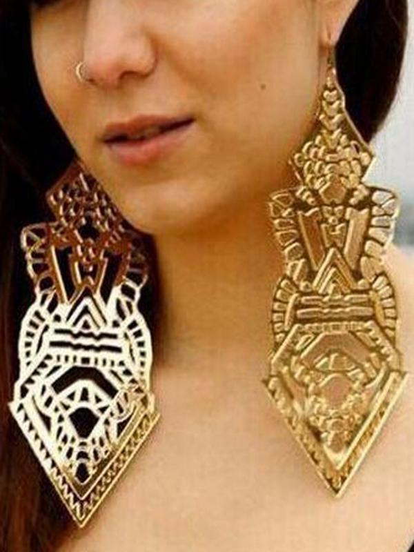 Exaggerated Symbol Long Hollow Pattern Big Earrings