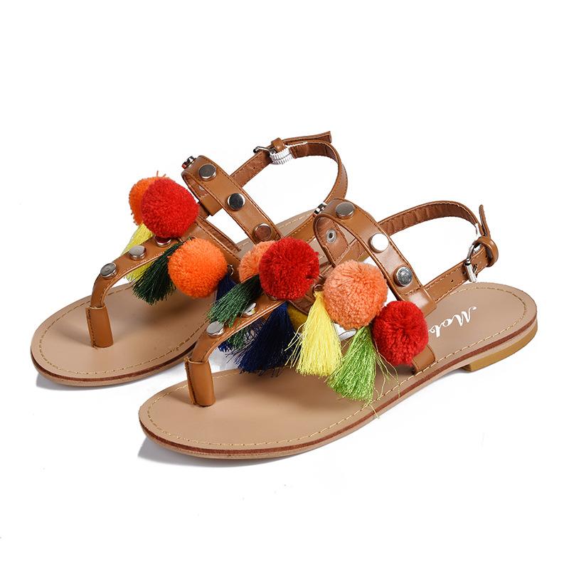 Bohemian Buckle Tassel Flat Sandals