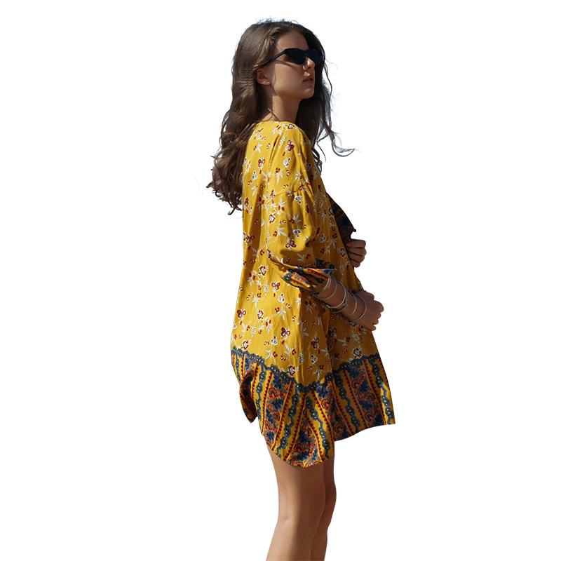 Ethnic Style Printed Beach Bikini Sunscreen Cardigan Cover-up