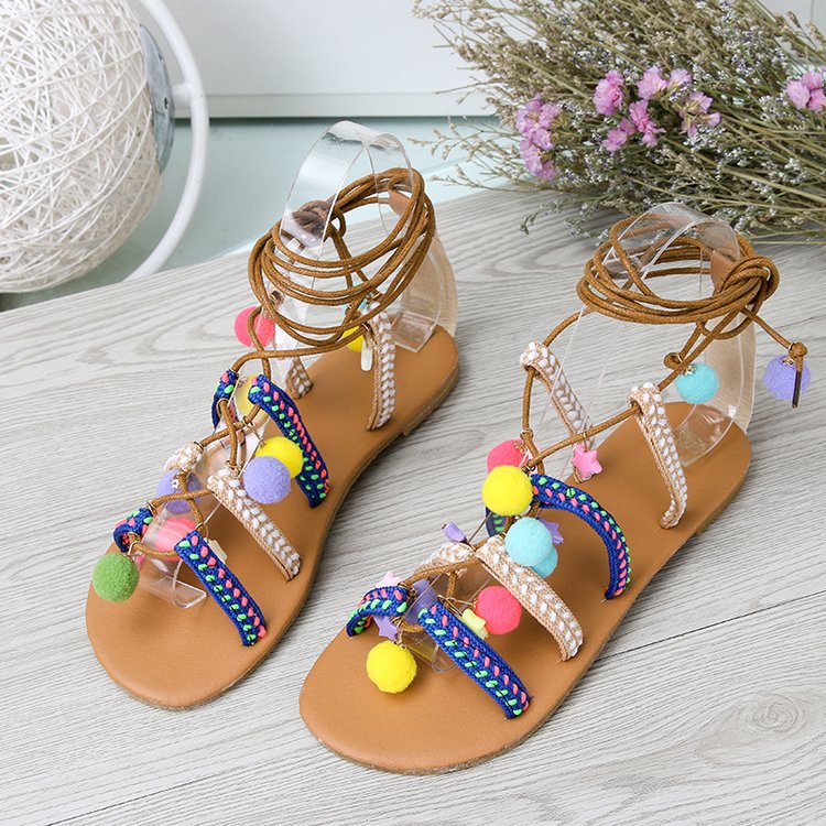 Bohemian Flat Bottom Non-slip Versatile Sandals with Large Size Retro Sandals