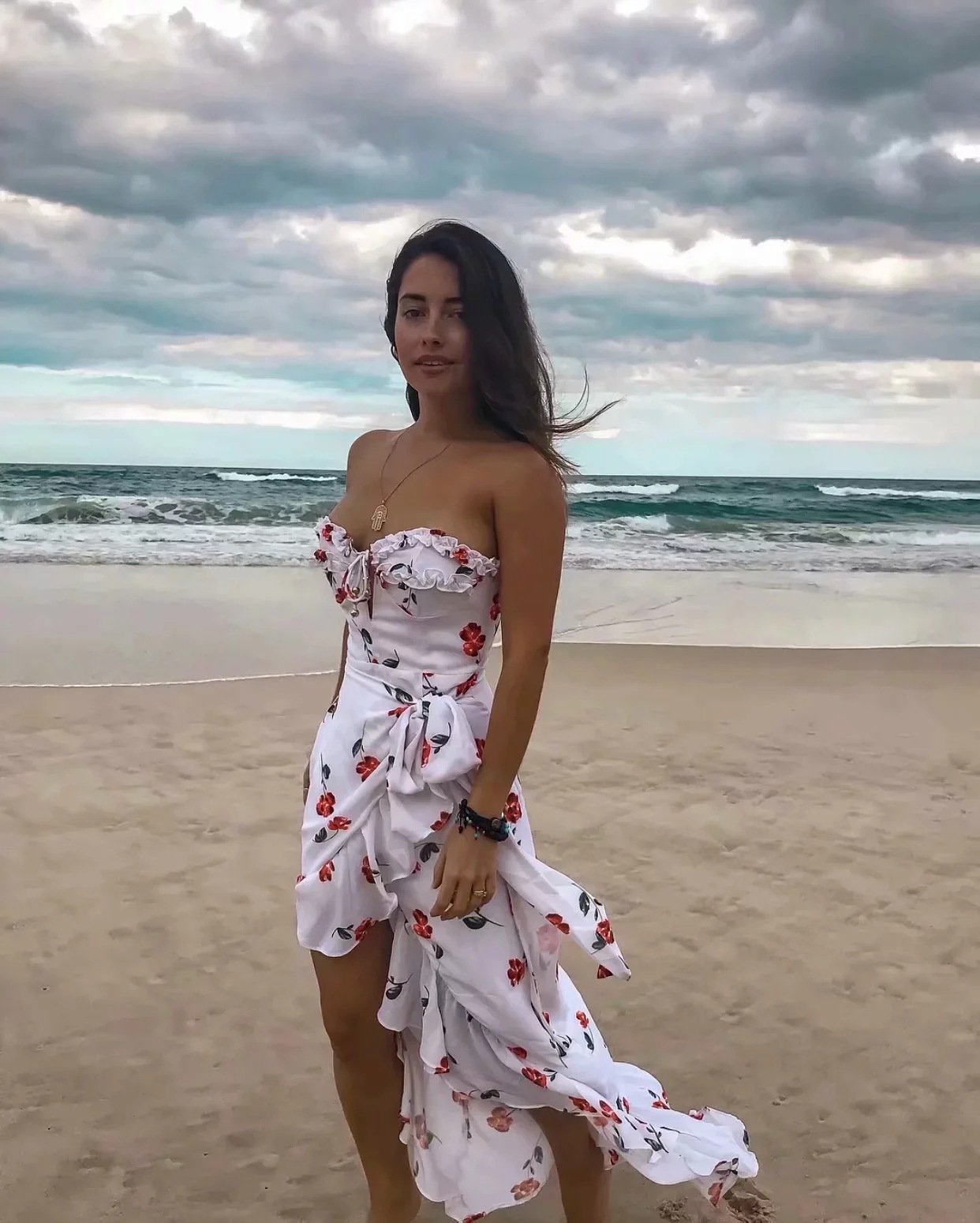 Vacation Style Hanging Neck Low-cut Dress Floral Long Dress