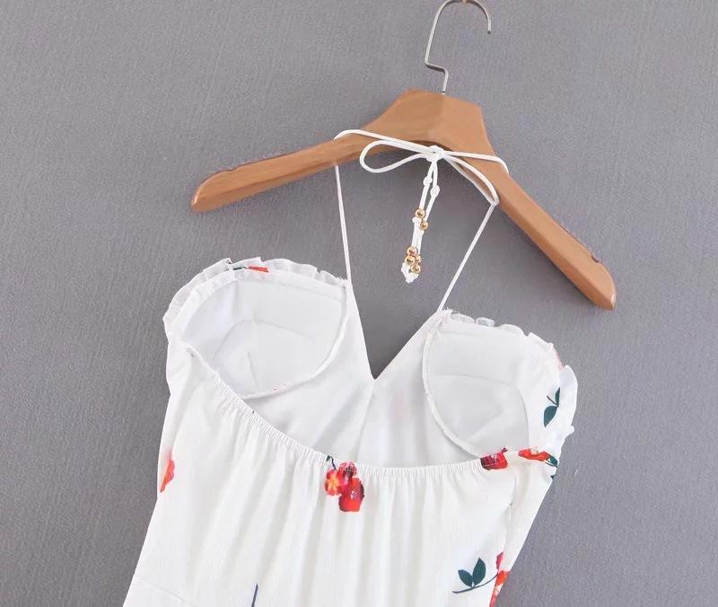 Vacation Style Hanging Neck Low-cut Dress Floral Long Dress