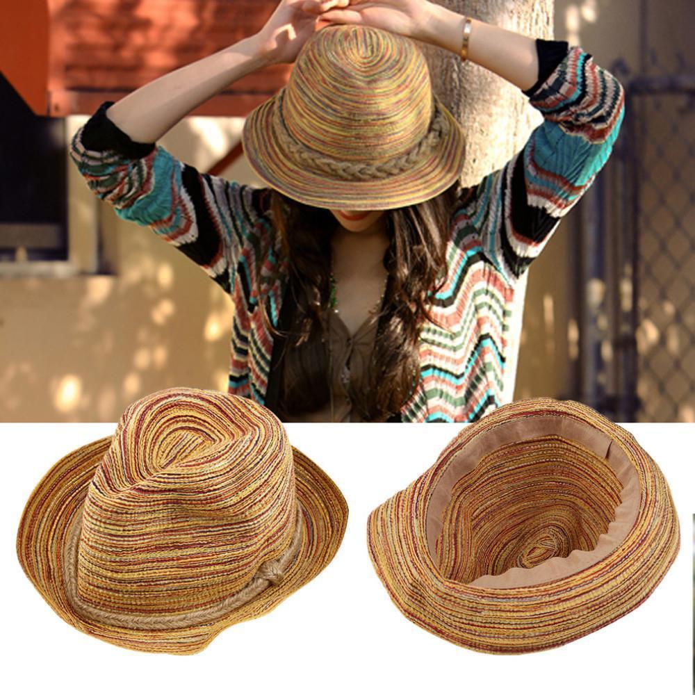 Summer Travel Sunscreen Beach Parent-child Straw Hat Rainbow Sun Hat Roll Cap