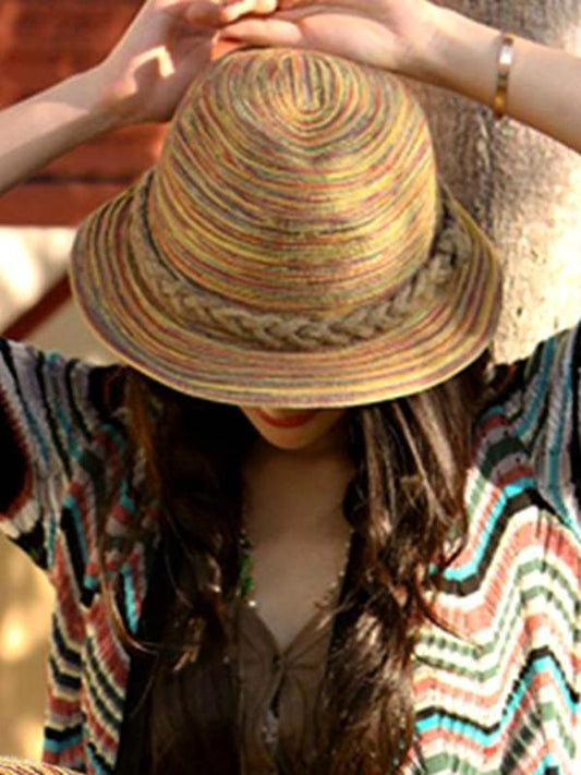 Summer Travel Sunscreen Beach Parent-child Straw Hat Rainbow Sun Hat Roll Cap