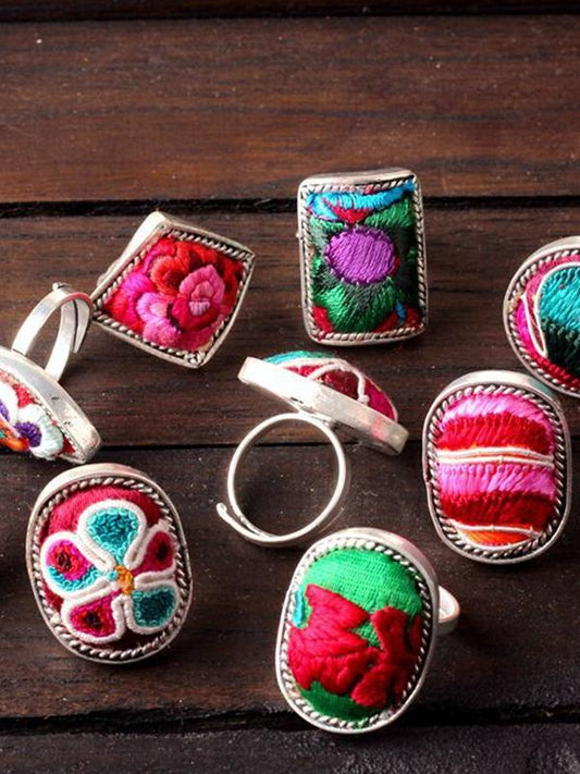 Creative Ethnic Style Handmade Silver Jewelry Fashion Embroidery Ring