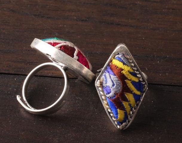 Creative Ethnic Style Handmade Silver Jewelry Fashion Embroidery Ring