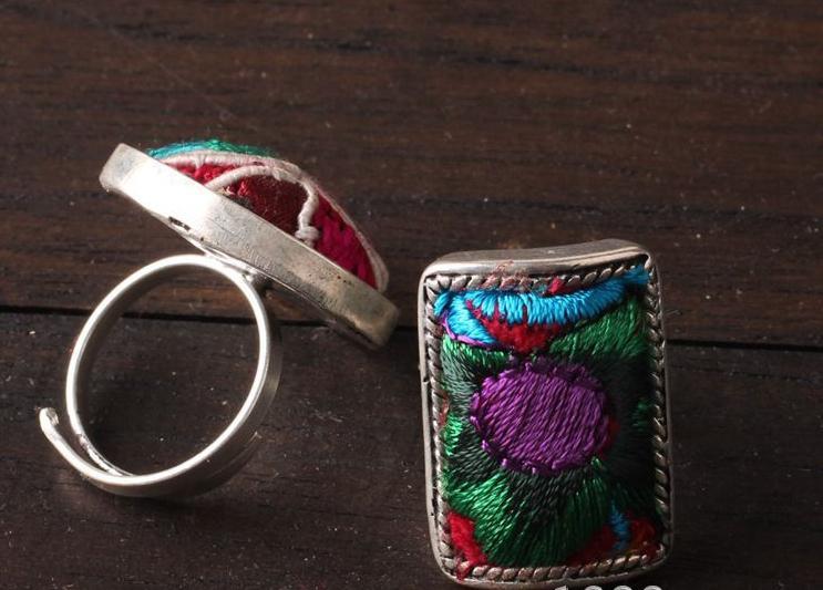 Creative Ethnic Style Handmade Silver Jewelry Fashion Embroidery Ring