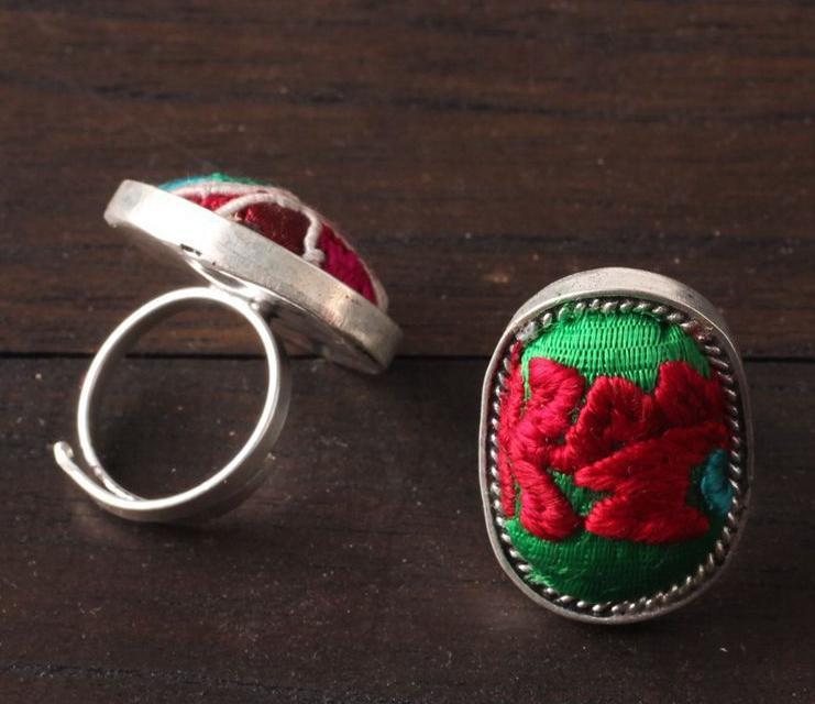 Creative Ethnic Style Handmade Silver Jewelry Fashion Embroidery Ring