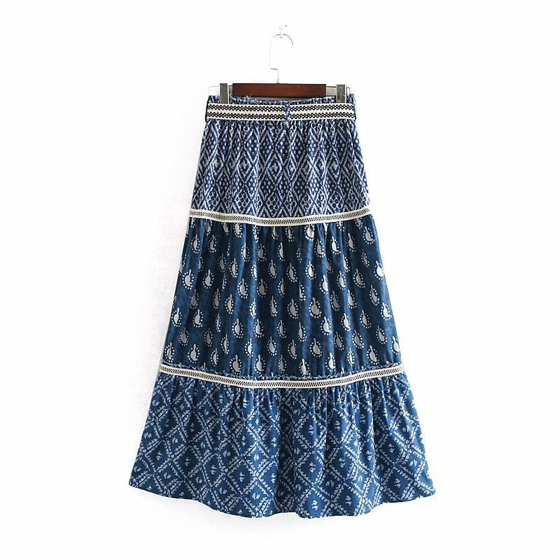 Bohemian Waist Print Skirt Dress