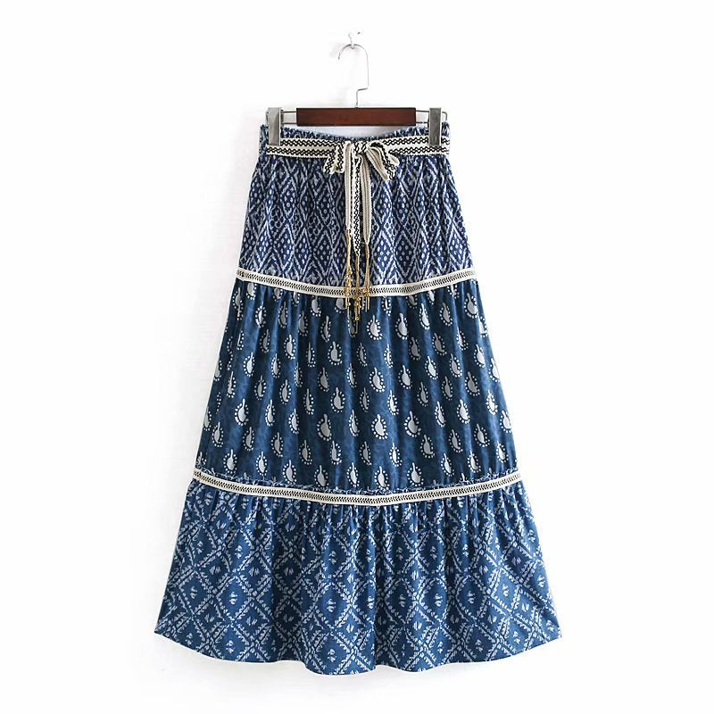 Bohemian Waist Print Skirt Dress