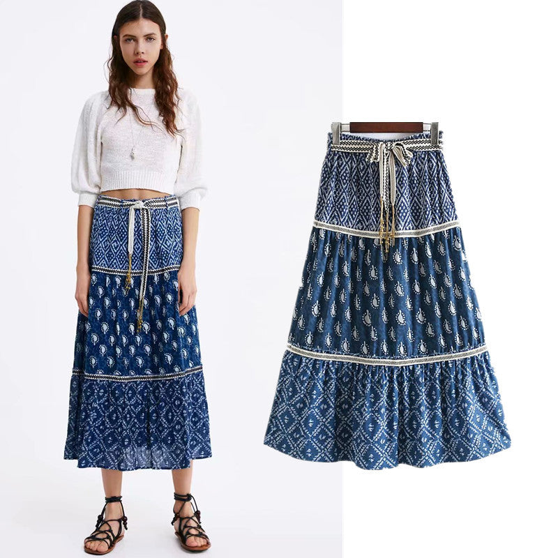 Bohemian Waist Print Skirt Dress