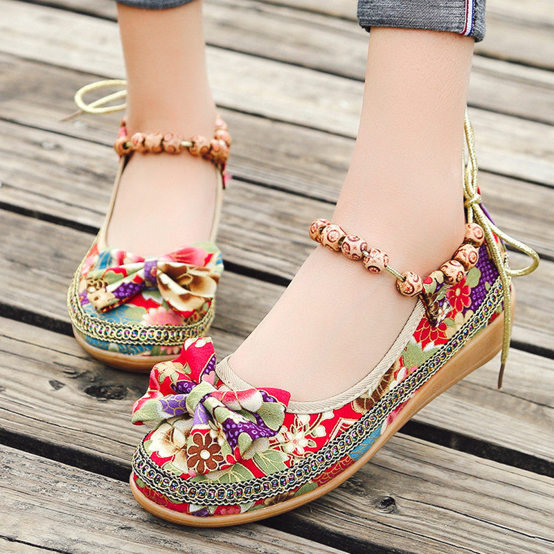 Beaded Ethnic Style Retro Bandage Embroidered Cloth Shoes