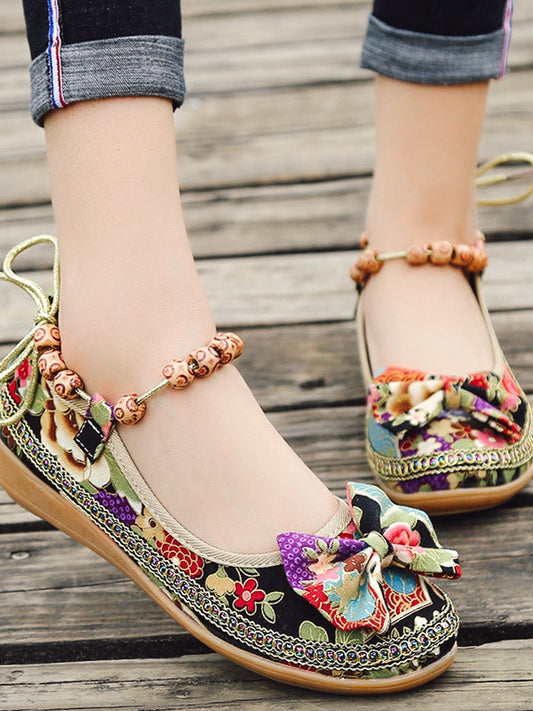 Beaded Ethnic Style Retro Bandage Embroidered Cloth Shoes