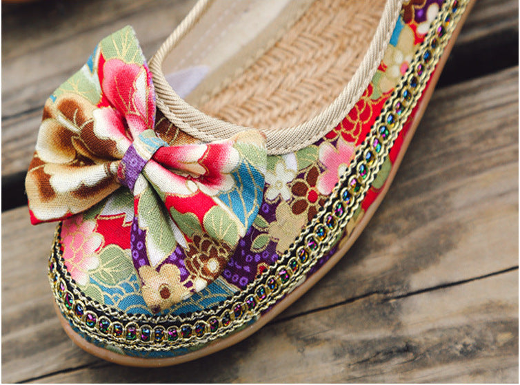 Beaded Ethnic Style Retro Bandage Embroidered Cloth Shoes