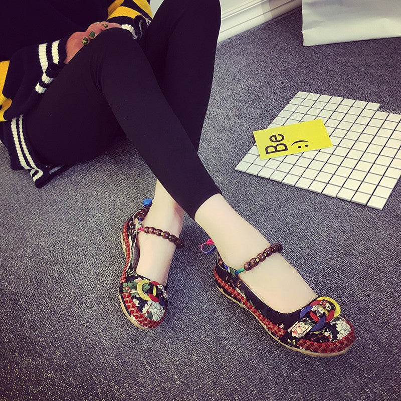 Beaded Ethnic Style Retro Bandage Embroidered Cloth Shoes