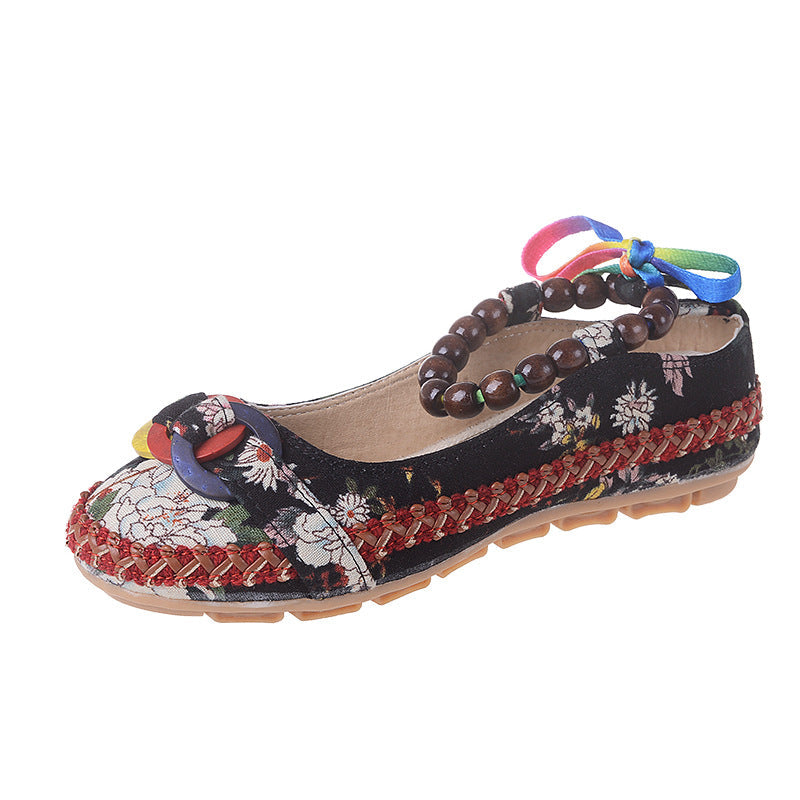 Beaded Ethnic Style Retro Bandage Embroidered Cloth Shoes