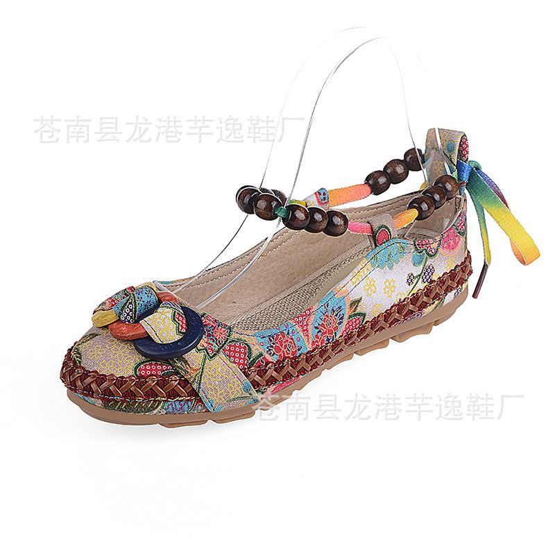 Beaded Ethnic Style Retro Bandage Embroidered Cloth Shoes