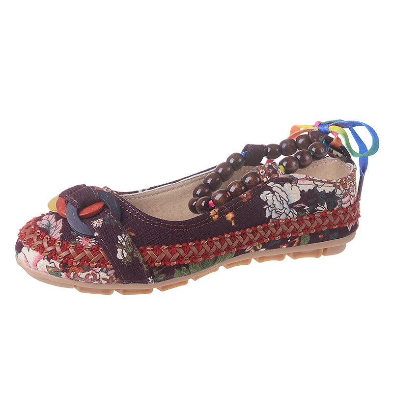 Beaded Ethnic Style Retro Bandage Embroidered Cloth Shoes