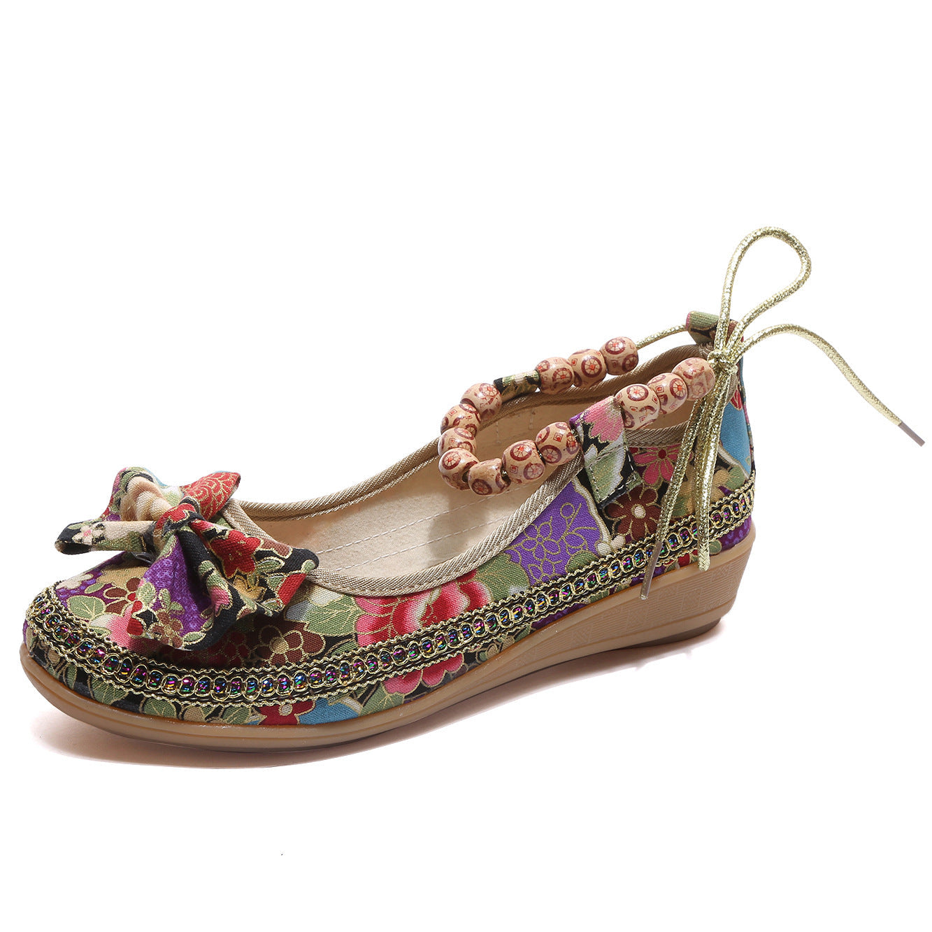 Beaded Ethnic Style Retro Bandage Embroidered Cloth Shoes